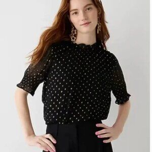 J. Crew - Smocked puff-sleeve top in Lurex® chiffon - Large